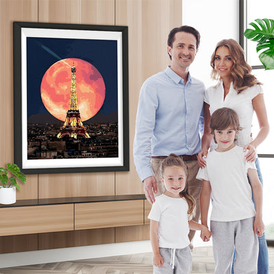 Eiffelturm und roter Vollmond Diamond Painting