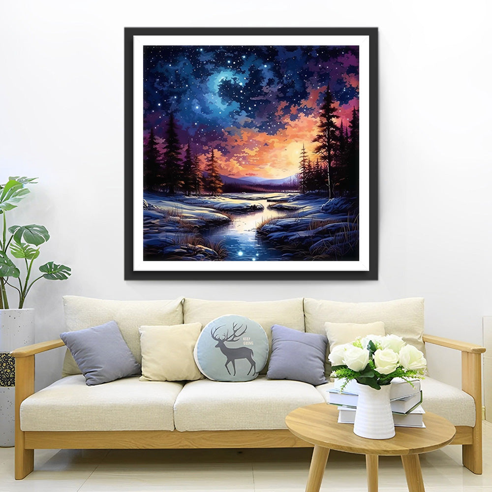 Ein Fluss unter einem ruhigen Sternenhimmel Diamond Painting