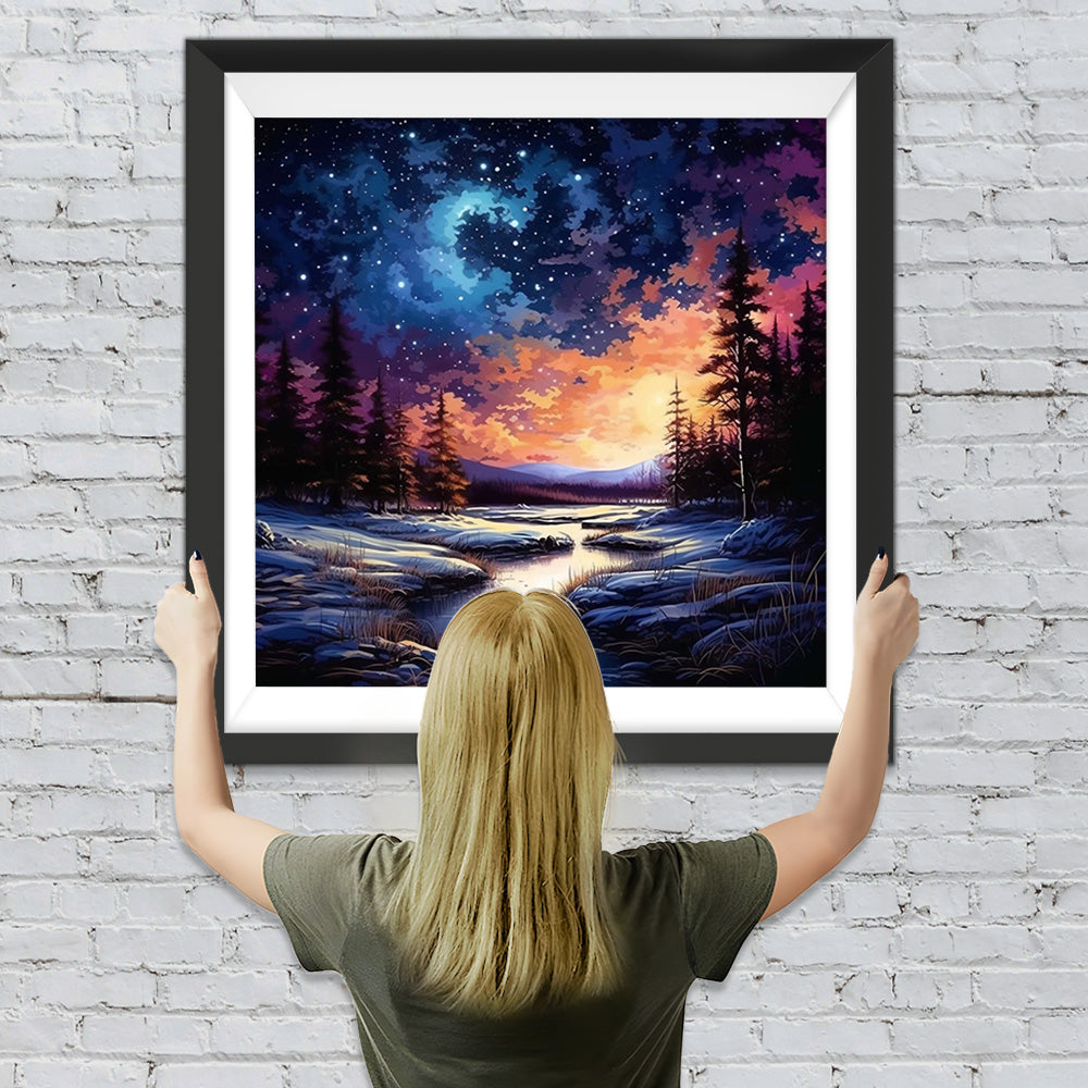 Ein Fluss unter einem ruhigen Sternenhimmel Diamond Painting