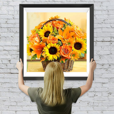 Ein Korb voller Sonnenblumen und Lilien Diamond Painting