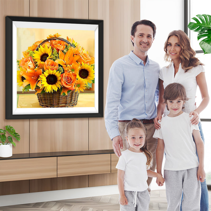 Ein Korb voller Sonnenblumen und Lilien Diamond Painting