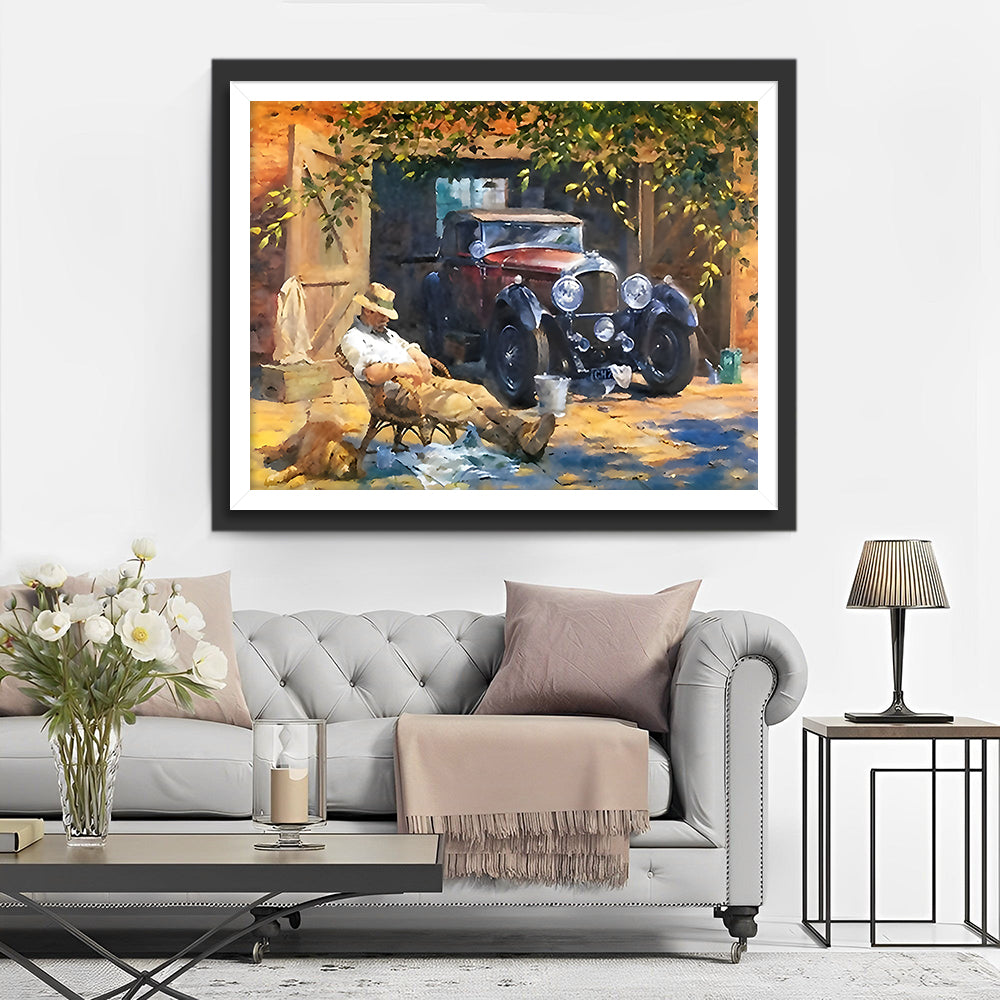 Ein Mann und sein Oldtimer Diamond Painting