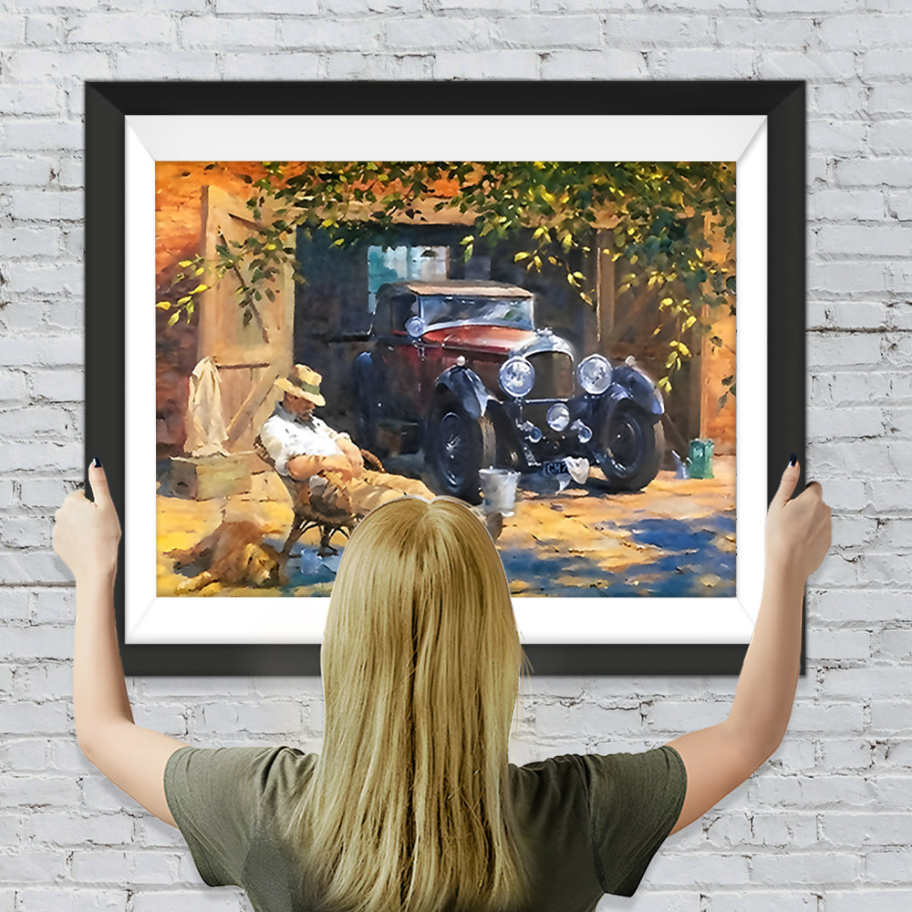 Ein Mann und sein Oldtimer Diamond Painting