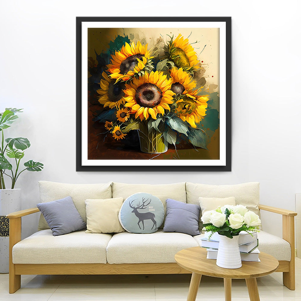 Ein Strauß lebendiger Sonnenblumen Diamond Painting