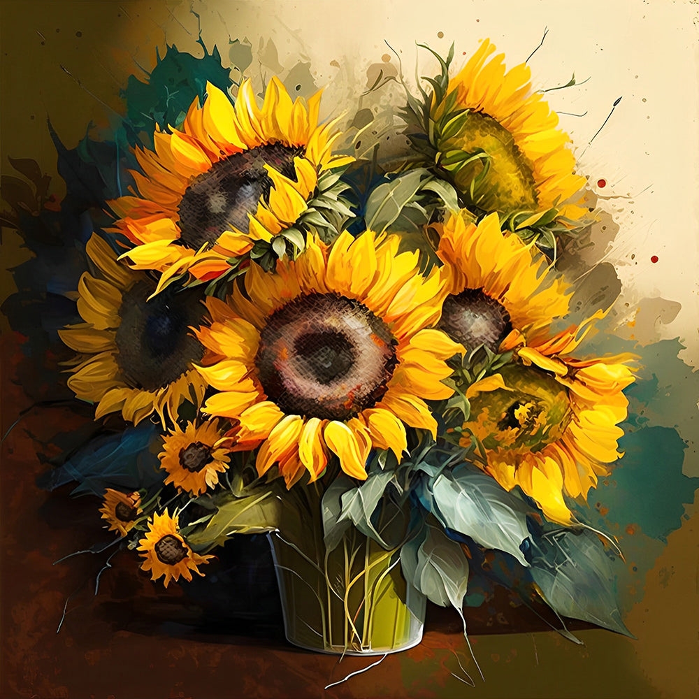 Ein Strauß lebendiger Sonnenblumen Diamond Painting