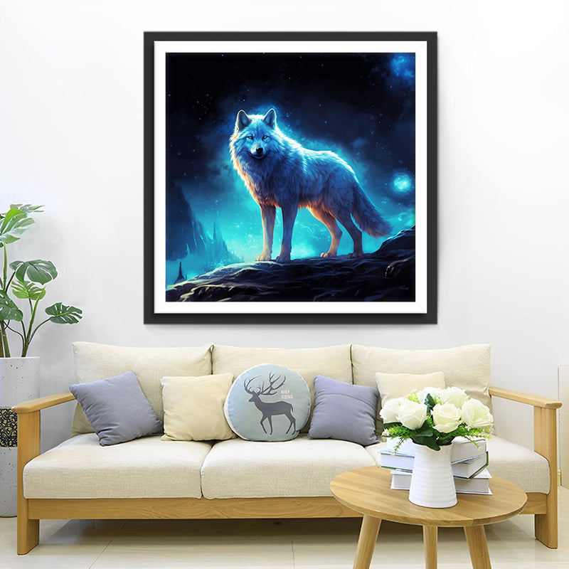 Ein Wolf, der ein schwaches grünes Glühen ausstrahlt Diamond Painting