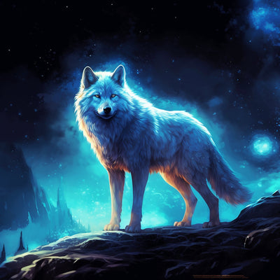 Ein Wolf, der ein schwaches grünes Glühen ausstrahlt Diamond Painting