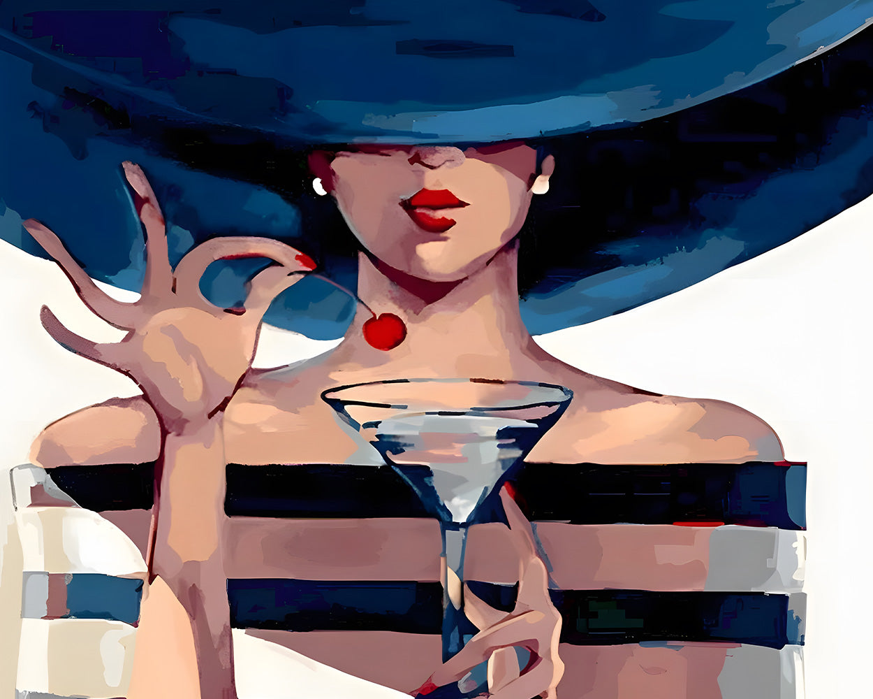 Eine Frau hält einen Cocktail Diamond Painting