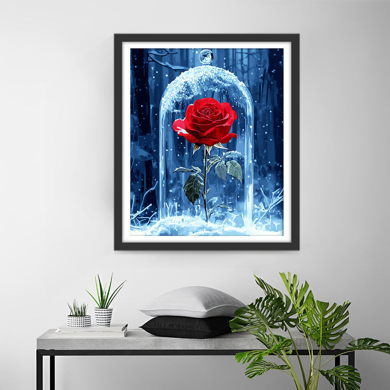 Eine rote Rose im Glas Diamond Painting