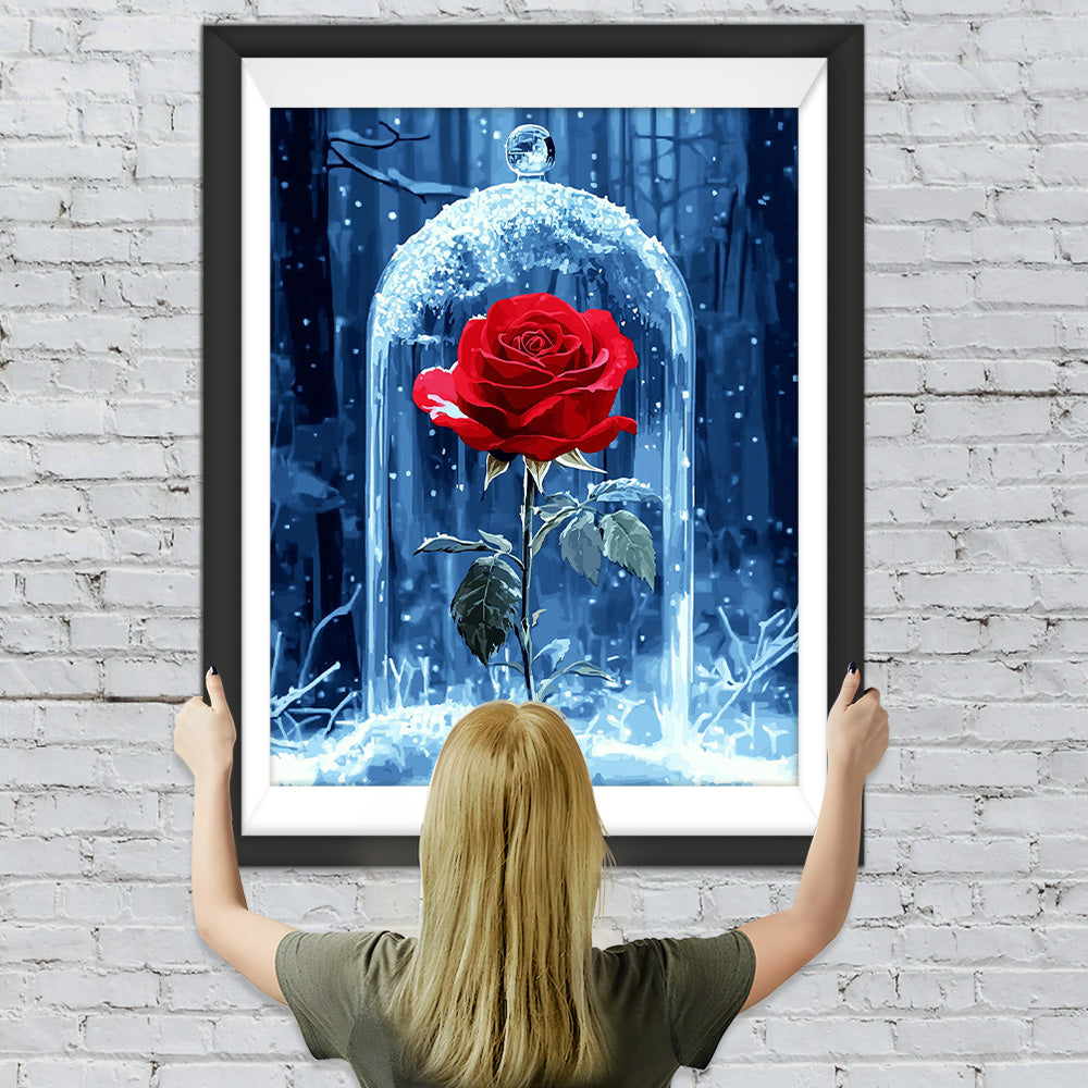 Eine rote Rose im Glas Diamond Painting