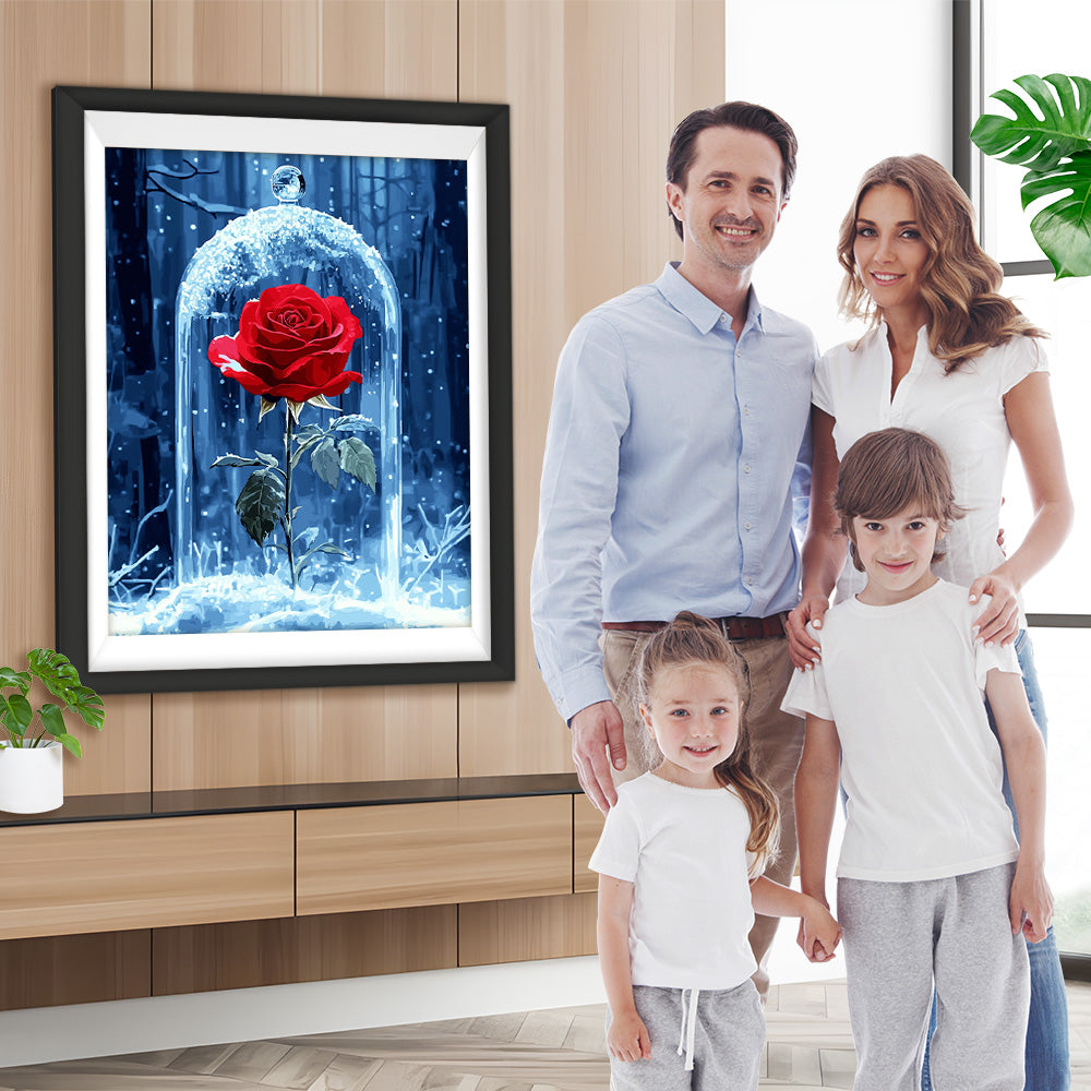 Eine rote Rose im Glas Diamond Painting