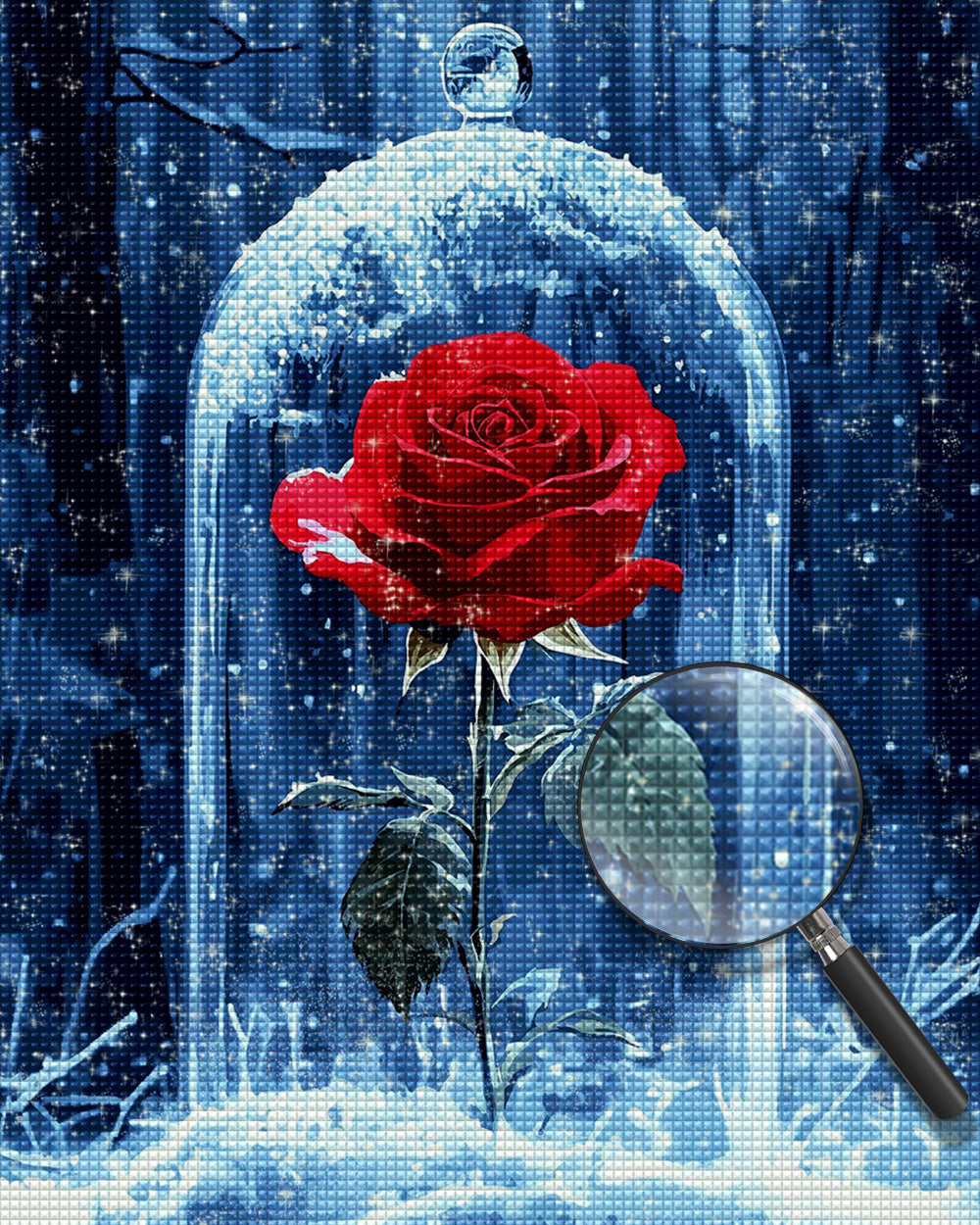 Eine rote Rose im Glas Diamond Painting