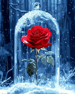 Eine rote Rose im Glas Diamond Painting