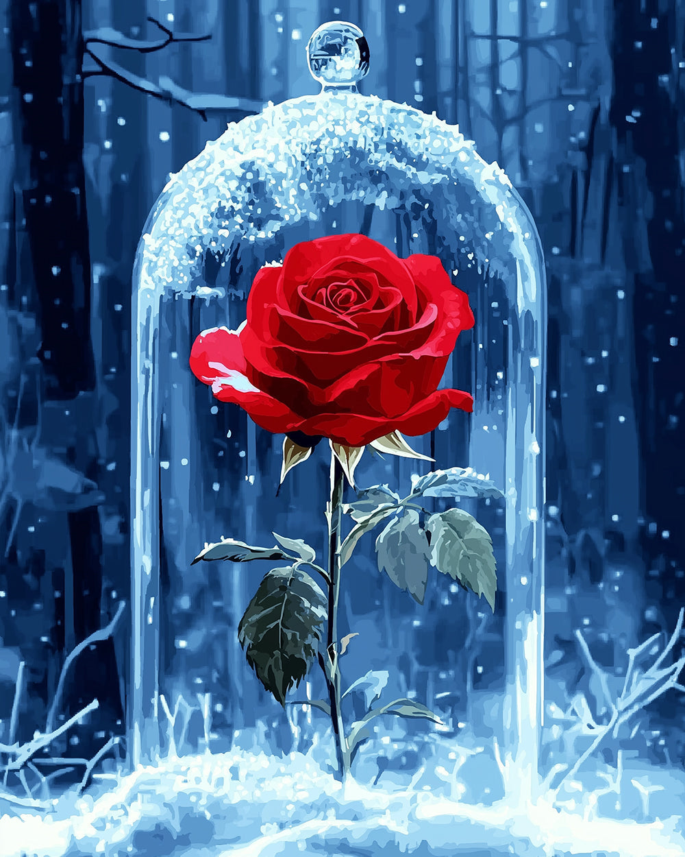 Eine rote Rose im Glas Diamond Painting