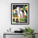 Einfache Gebäude und Bäume Diamond Painting