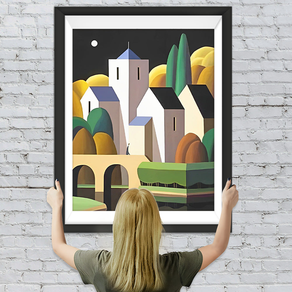 Einfache Gebäude und Bäume Diamond Painting