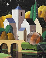 Einfache Gebäude und Bäume Diamond Painting