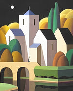 Einfache Gebäude und Bäume Diamond Painting