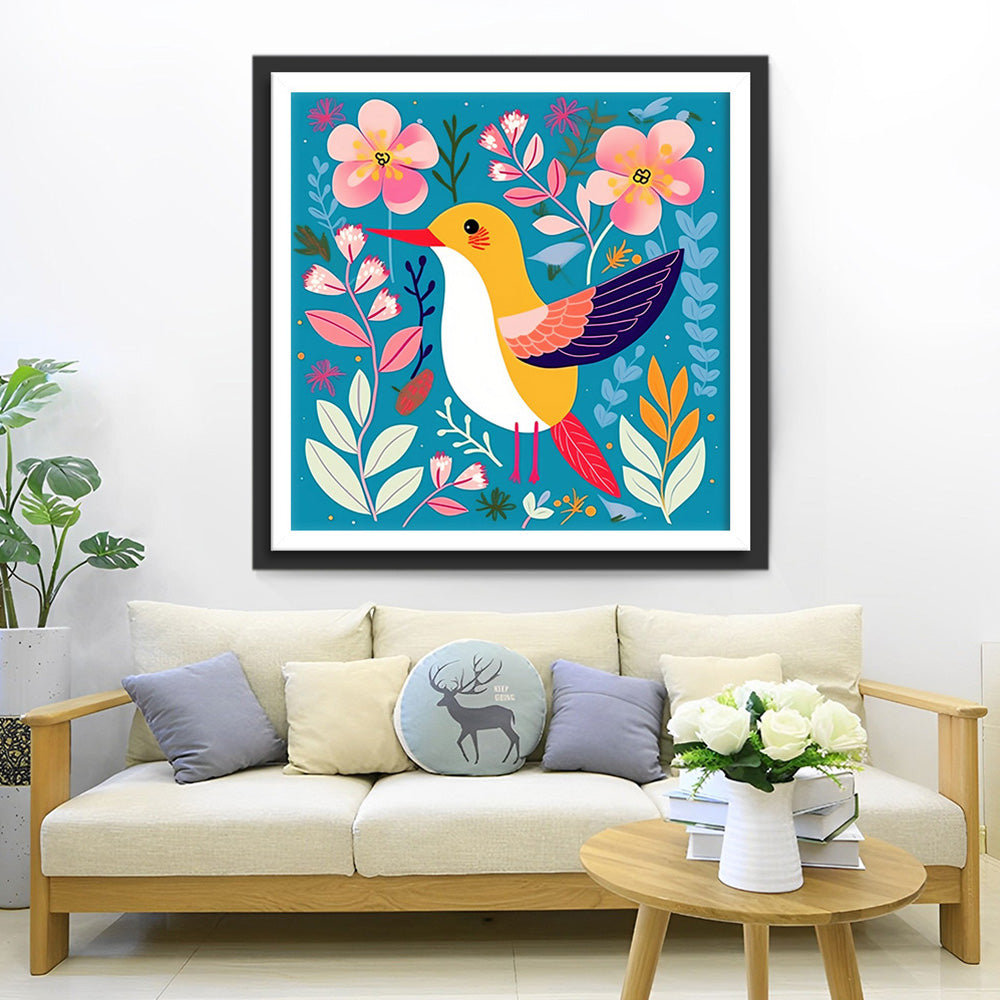 Einfacher Vogel und Blumen Diamond Painting