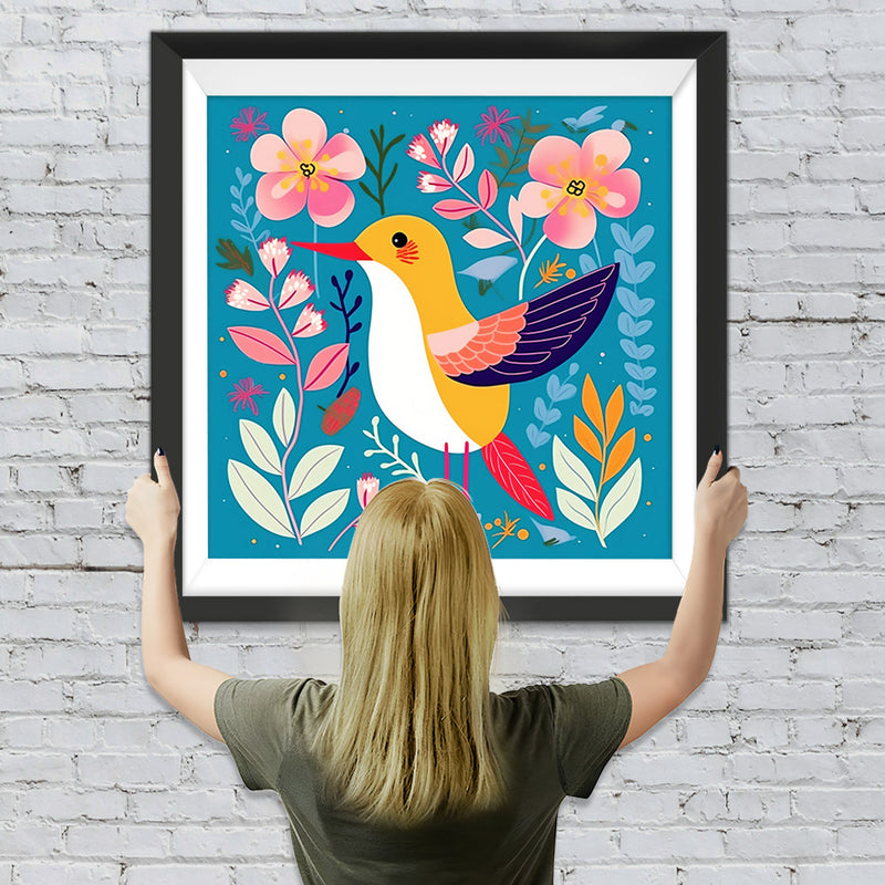 Einfacher Vogel und Blumen Diamond Painting