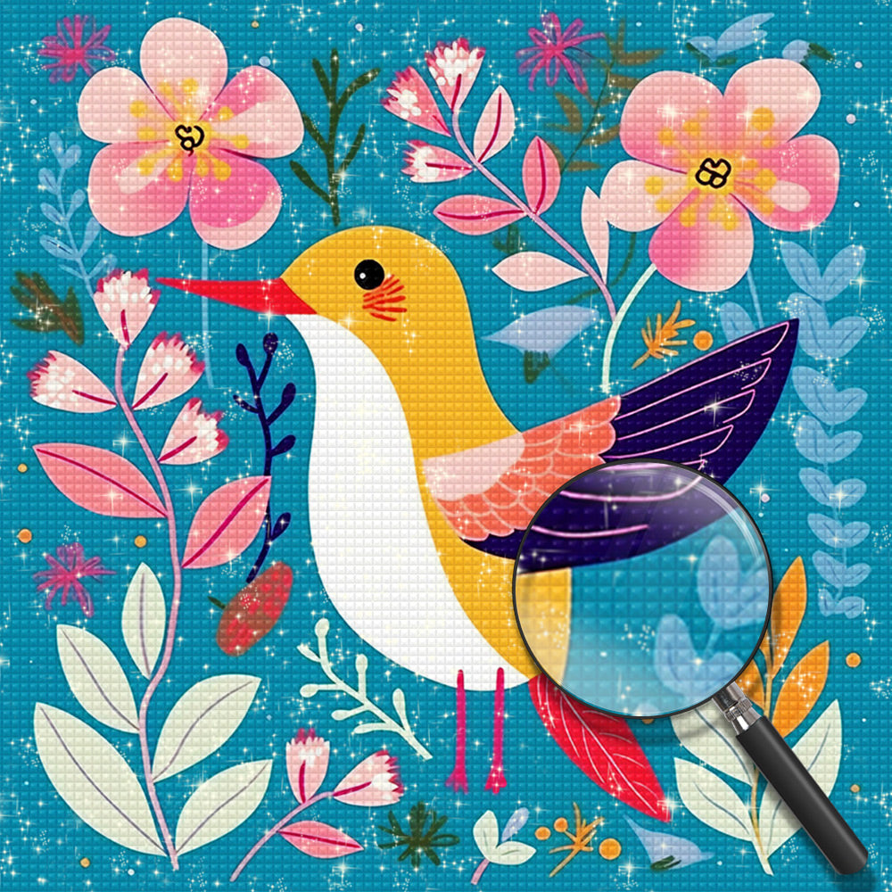 Einfacher Vogel und Blumen Diamond Painting