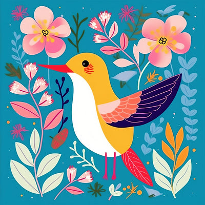 Einfacher Vogel und Blumen Diamond Painting