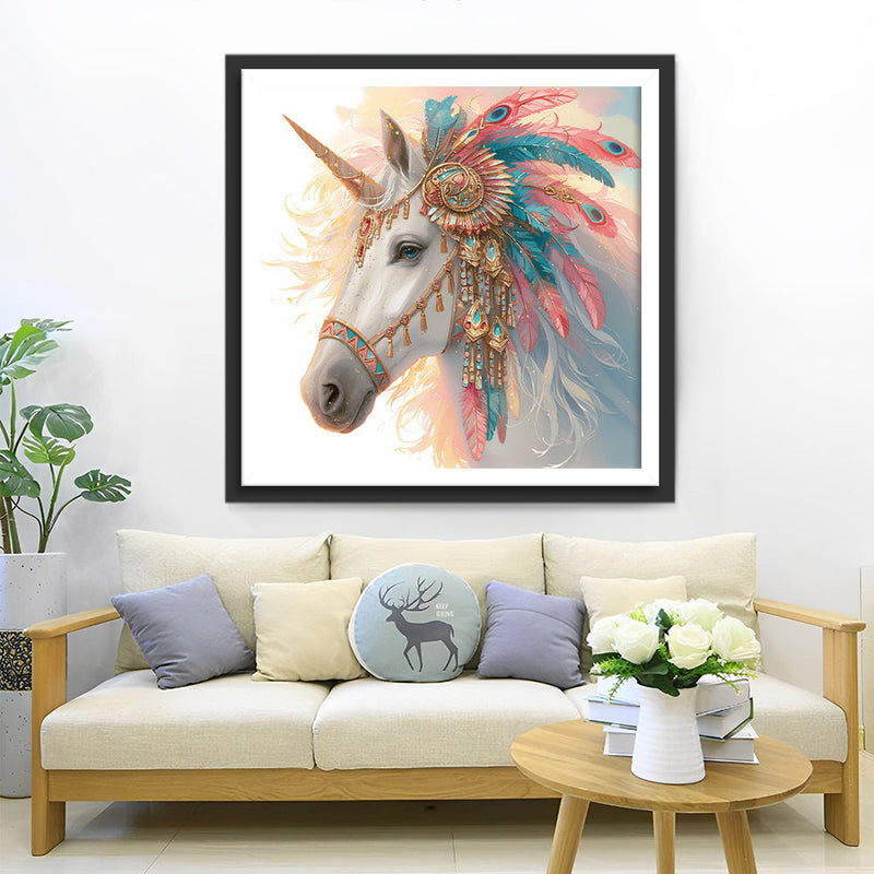 Einhorn mit Federdekoration Diamond Painting