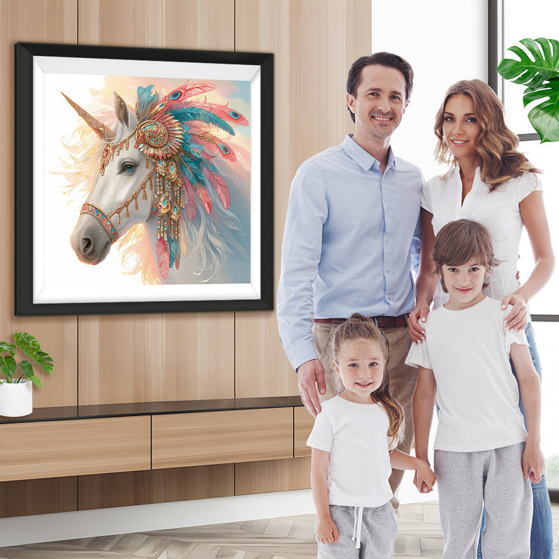 Einhorn mit Federdekoration Diamond Painting