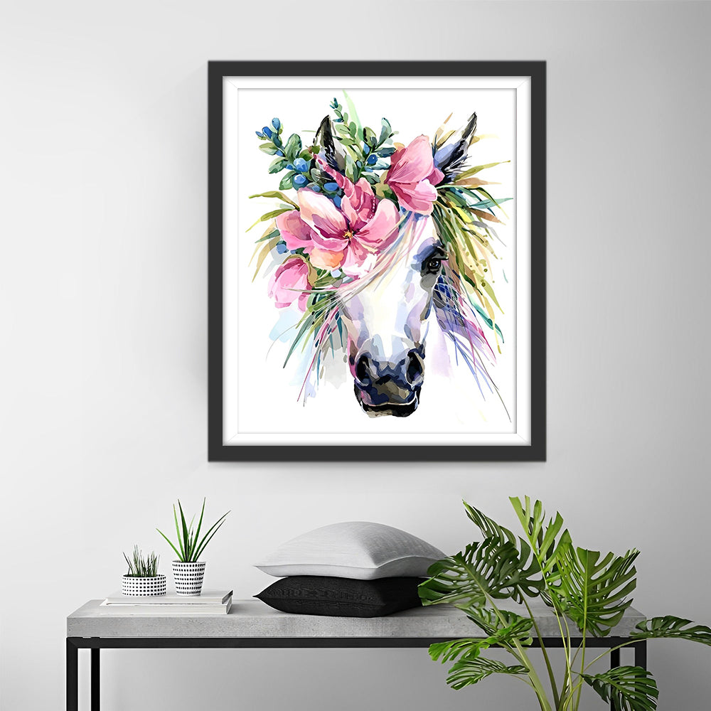 Einhorn mit rosa Blumen Diamond Painting