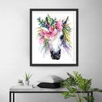 Einhorn mit rosa Blumen Diamond Painting