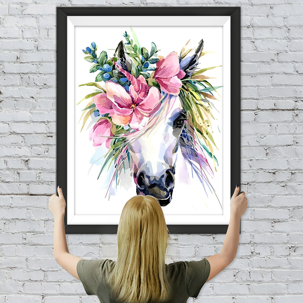 Einhorn mit rosa Blumen Diamond Painting