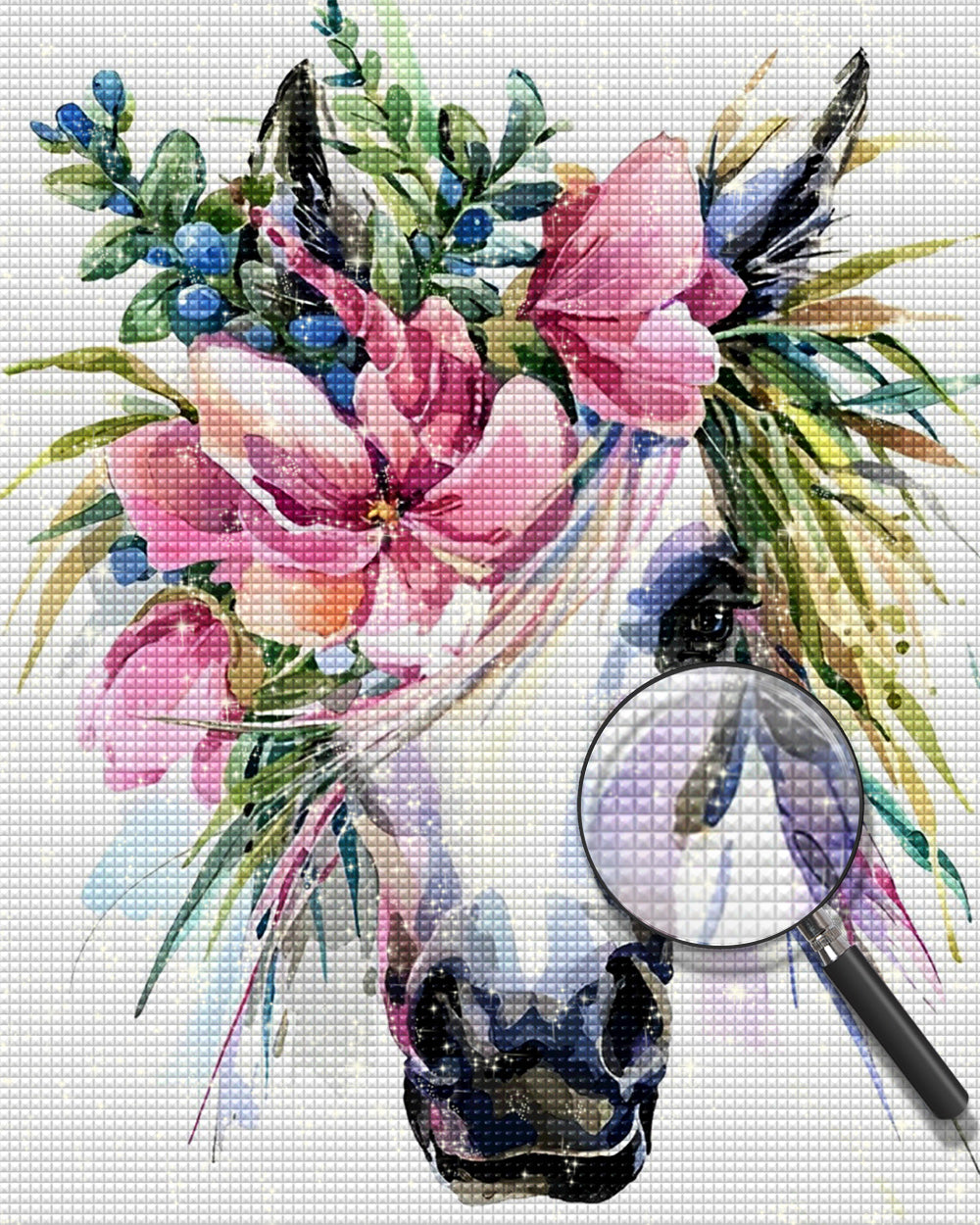 Einhorn mit rosa Blumen Diamond Painting