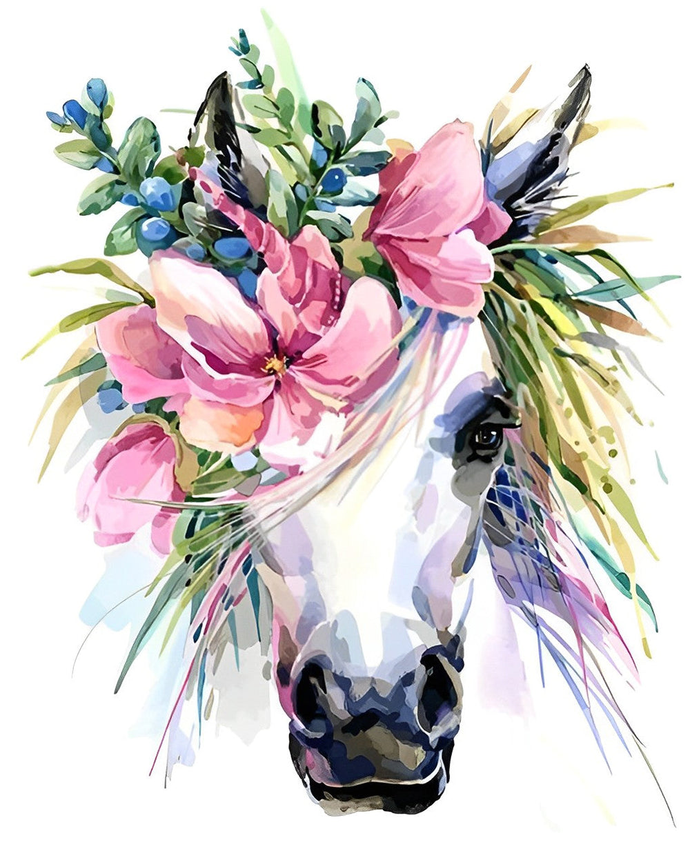 Einhorn mit rosa Blumen Diamond Painting