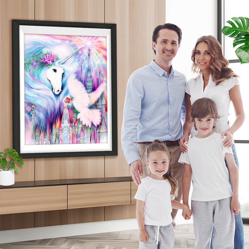 Einhorn, Taube und Schloss Diamond Painting