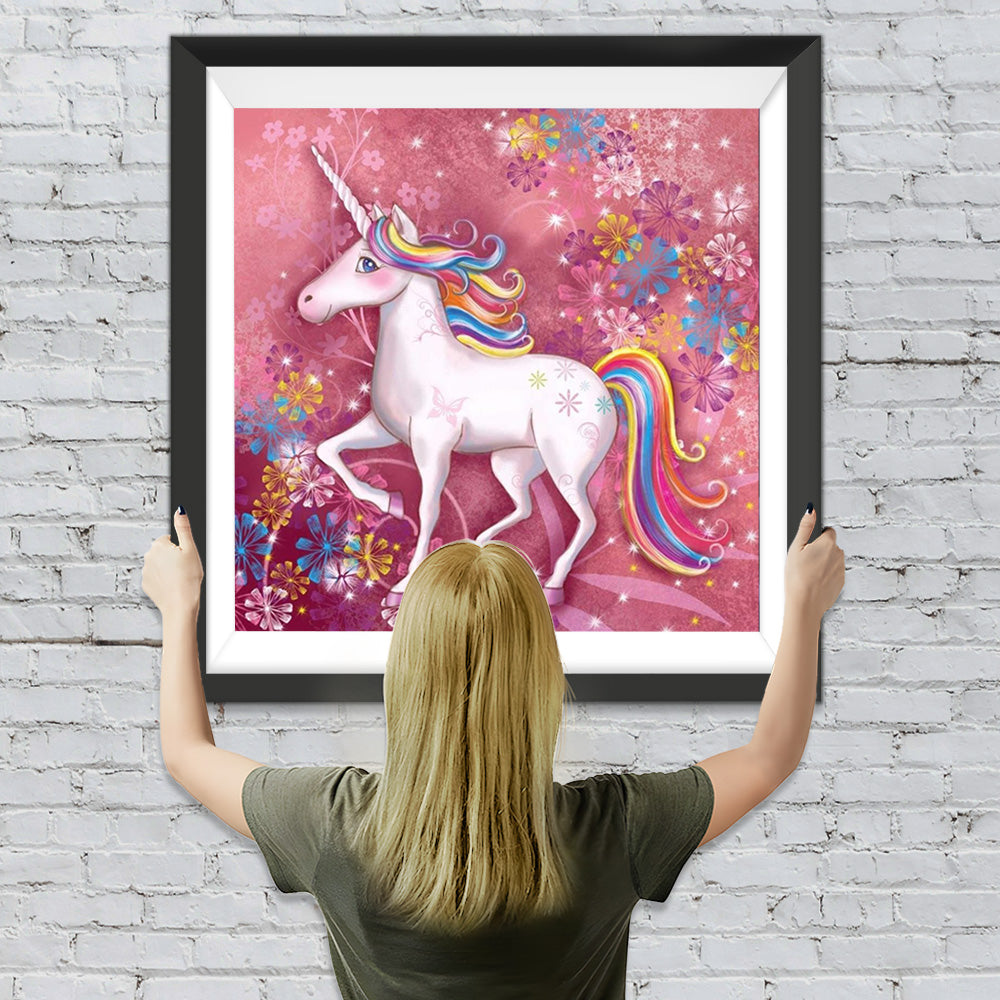 Einhorn und bunte Blütenblätter Diamond Painting