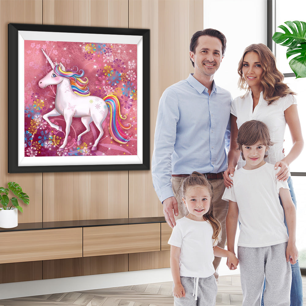Einhorn und bunte Blütenblätter Diamond Painting