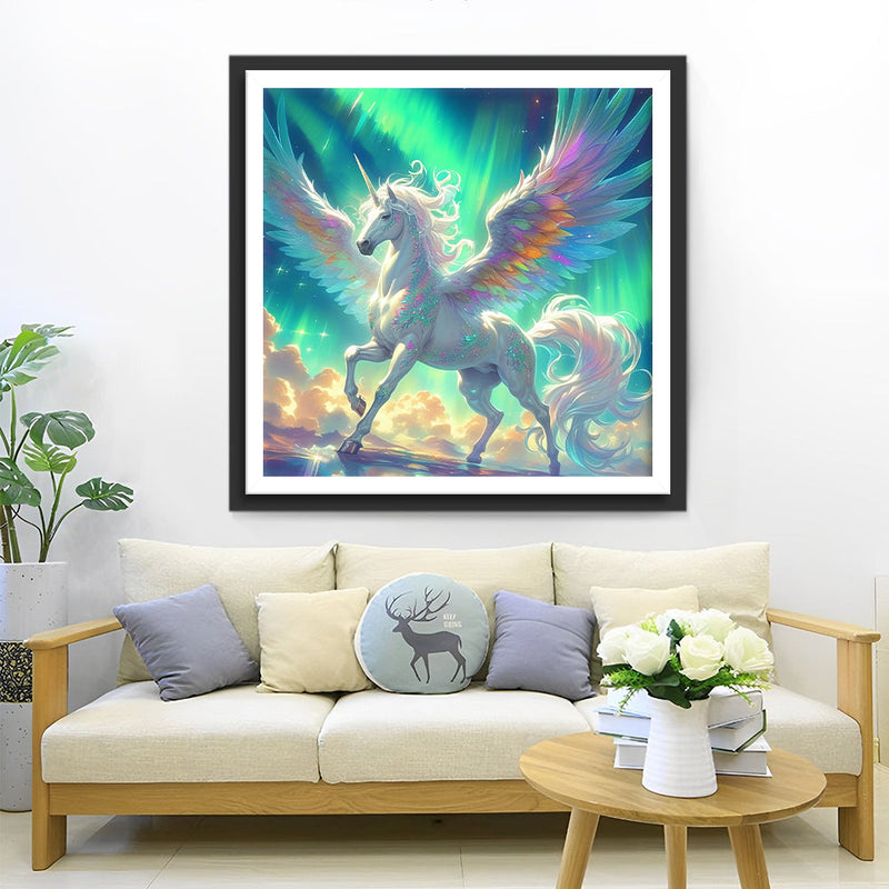 Einhorn und Grüne Aurora Diamond Painting