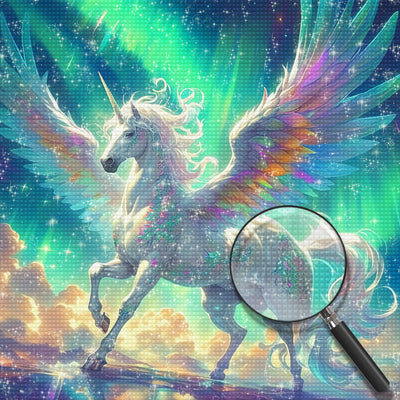 Einhorn und Grüne Aurora Diamond Painting