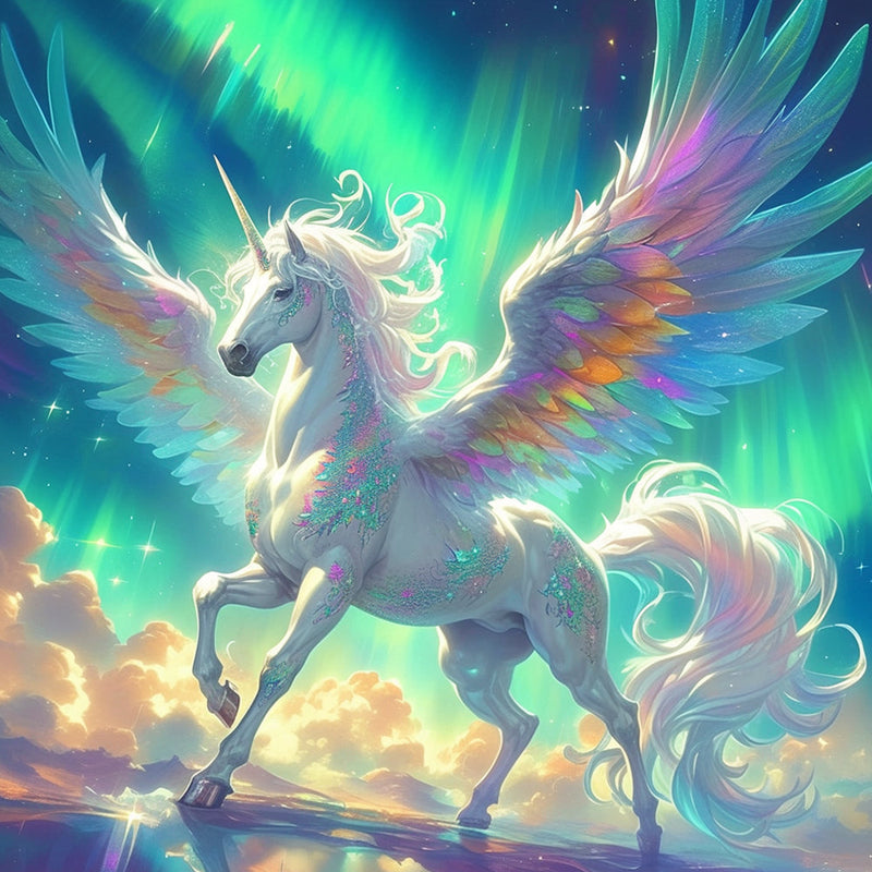 Einhorn und Grüne Aurora Diamond Painting