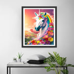 Einhorn und viele Blumen Diamond Painting