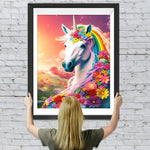 Einhorn und viele Blumen Diamond Painting