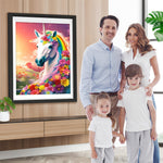 Einhorn und viele Blumen Diamond Painting