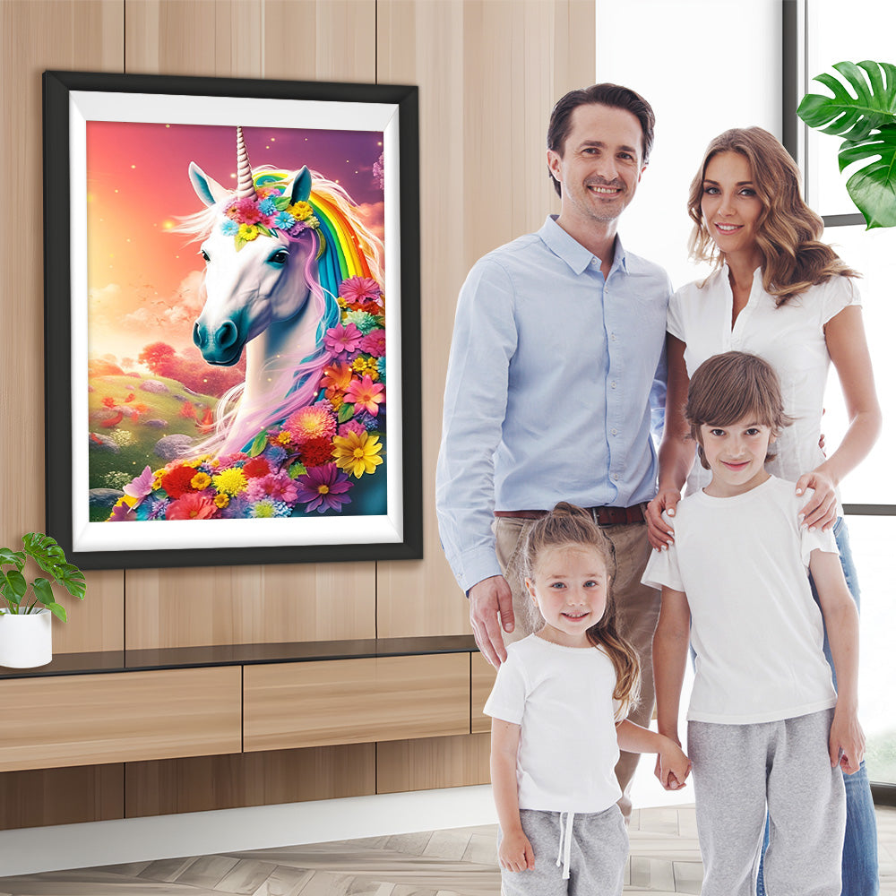Einhorn und viele Blumen Diamond Painting