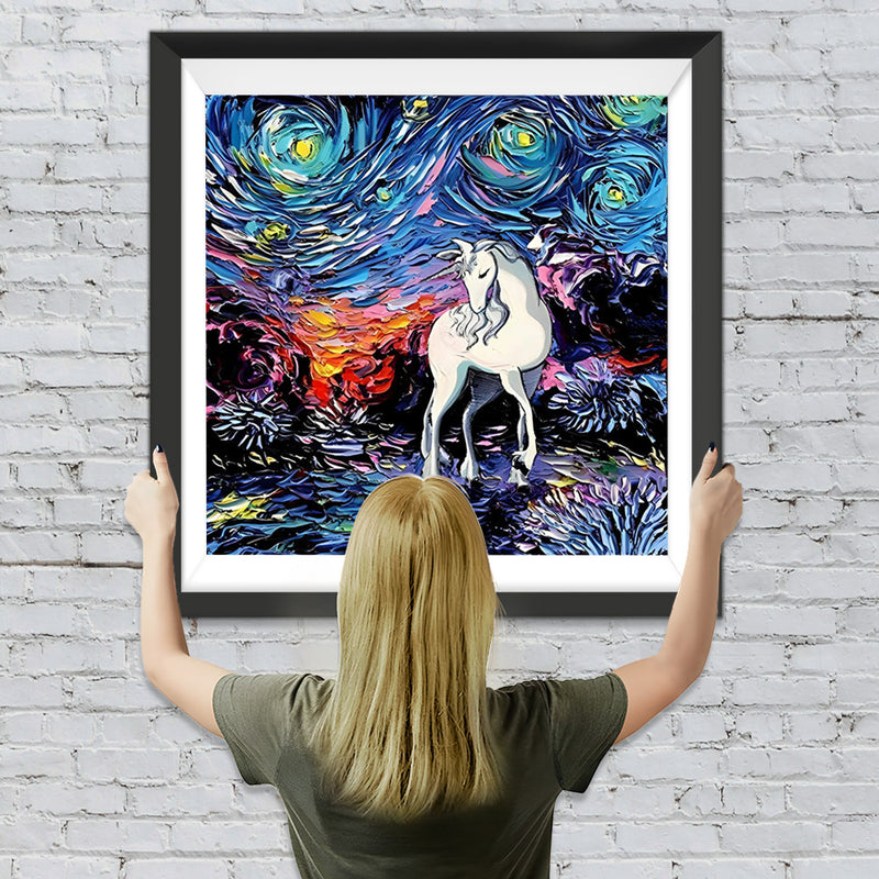 Einhorn unter Sternen und Mond Diamond Painting