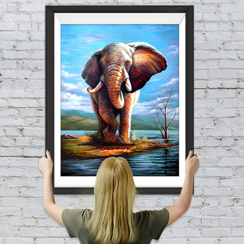 Einsamer Elefant am Ufer Diamond Painting