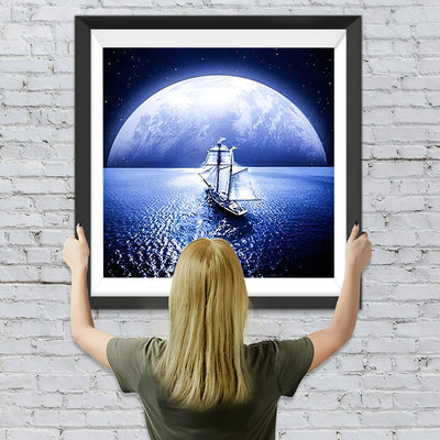 Einsames Boot unter dem Mond Diamond Painting