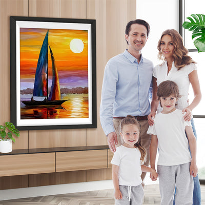 Einsames Segel auf dem See und Abendsonne Diamond Painting