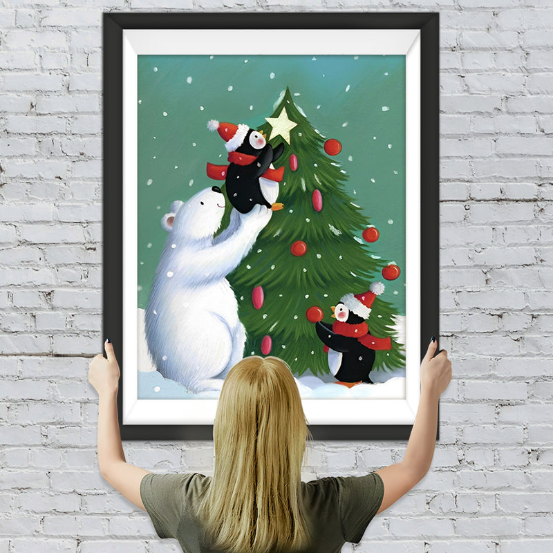 Eisbär Pinguine Weihnachtsbaum Diamond Painting