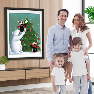 Eisbär Pinguine Weihnachtsbaum Diamond Painting