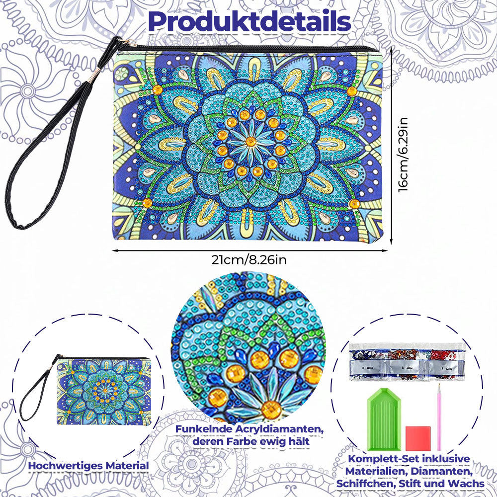 Eisblaues Chrysanthemen Mandala Diamond Painting Handgelenktasche